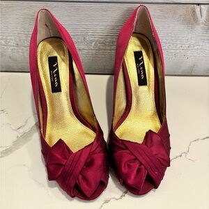 Nina Fuchsia Bow Peek Toe High Heels | 7.5